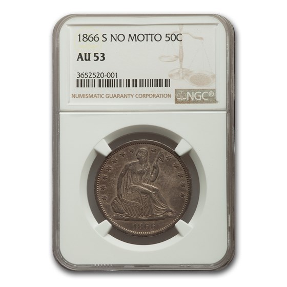 1866-S Liberty Seated Half Dollar AU-53 NGC (No Motto) 1866-S Liberty Seated Half Dollar AU-53 NGC (No Motto)