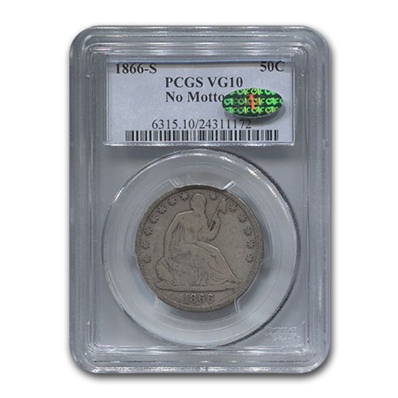 1866-S Liberty Seated Half Dollar VG-10 PCGS CAC (No Motto) 1866-S Liberty Seated Half Dollar VG-10 PCGS CAC (No Motto)