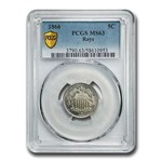 1866 Shield Nickel MS-63 PCGS (Rays)