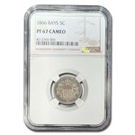 1866 Shield Nickel PF-67 Cameo NGC (Rays)