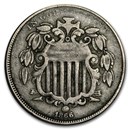 1866 Shield Nickel w/Rays Fine