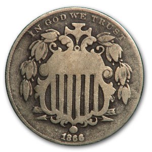1866 Shield Nickel w/Rays Good