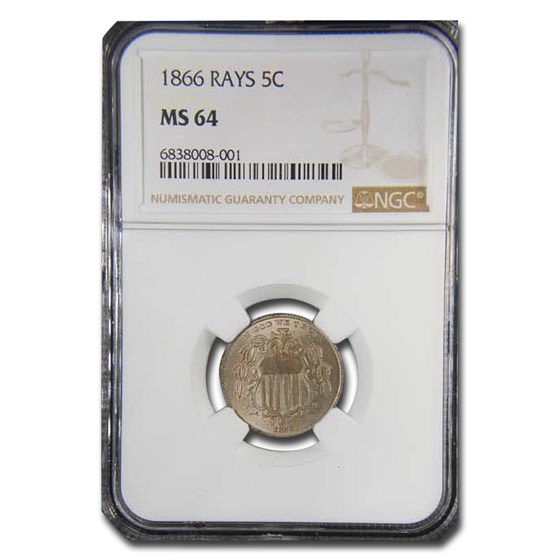 1866 Shield Nickel w/Rays MS-64 NGC