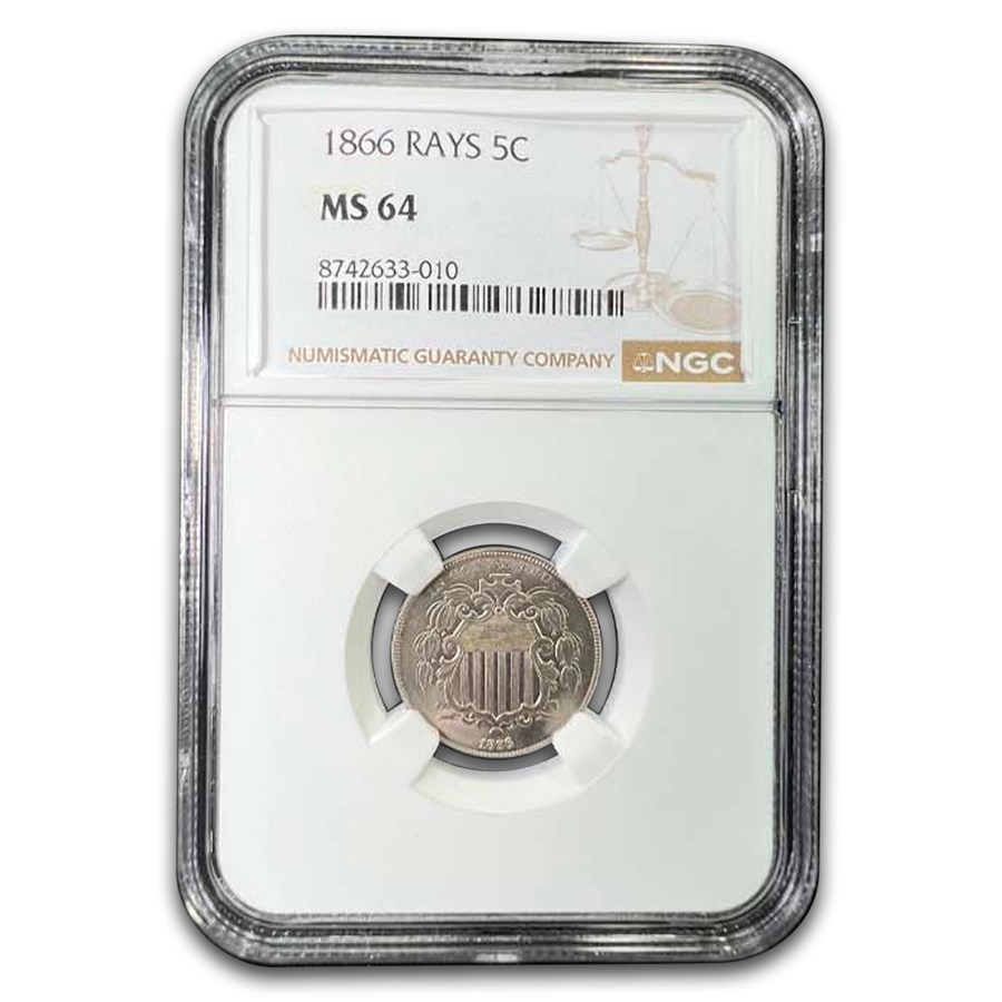 1866 Shield Nickel w/Rays MS-64 NGC