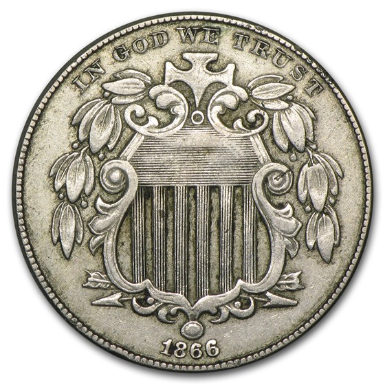 1866 Shield Nickel w/Rays VF 1866 Shield Nickel w/Rays VF