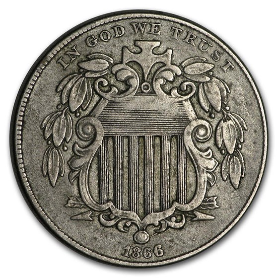 1866 Shield Nickel w/Rays XF