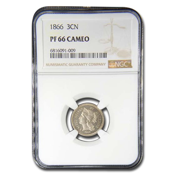 1866 Three Cent Nickel PF-66 Cameo NGC 1866 Three Cent Nickel PF-66 Cameo NGC