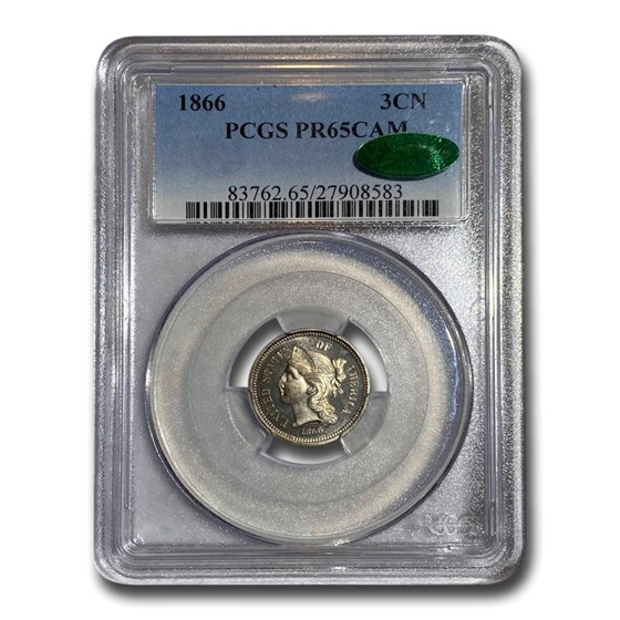 1866 Three Cent Nickel PR-65 Cameo PCGS CAC 1866 Three Cent Nickel PR-65 Cameo PCGS CAC