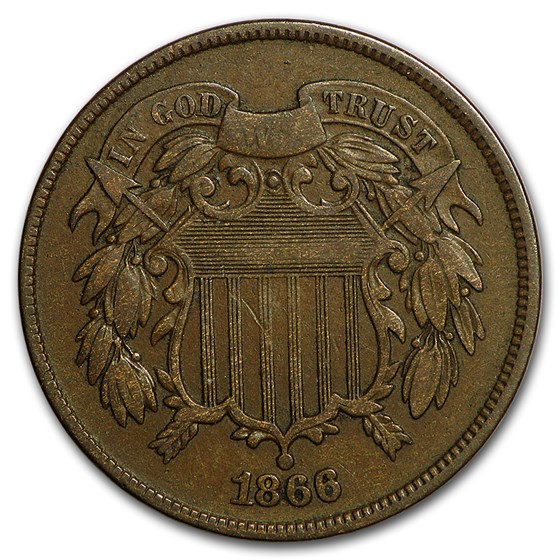 1866 Two Cent Piece Fine