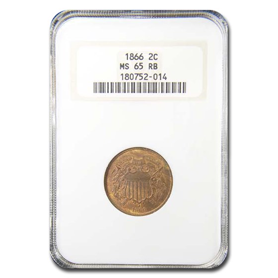 1866 Two Cent Piece MS-65 NGC (Red/Brown)
