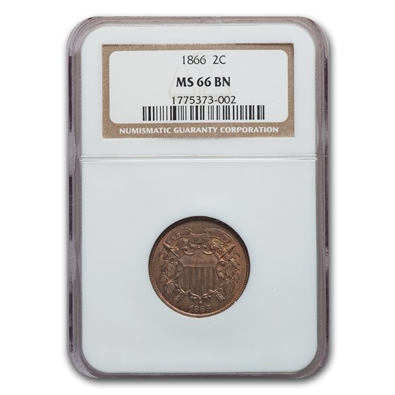 1866 Two Cent Piece MS-66 NGC (Brown) 1866 Two Cent Piece MS-66 NGC (Brown)