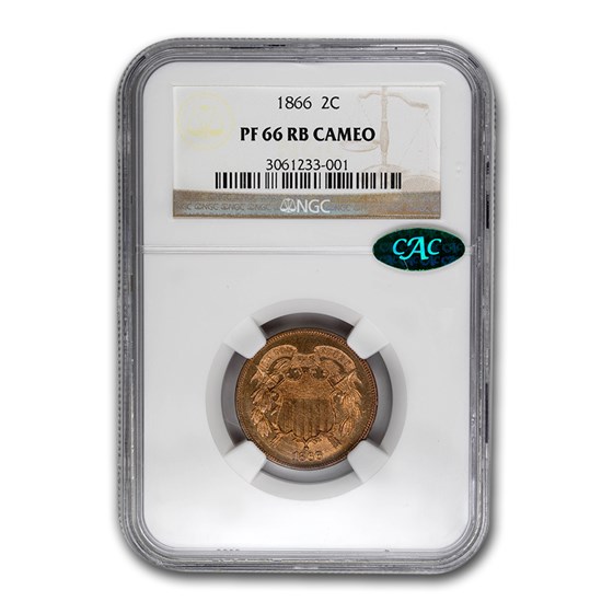 1866 Two Cent Piece PF-66 Cameo NGC CAC (Red/Brown) 1866 Two Cent Piece PF-66 Cameo NGC CAC (Red/Brown)
