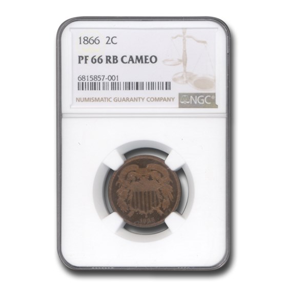 1866 Two Cent Piece PF-66 Cameo NGC (Red/Brown)