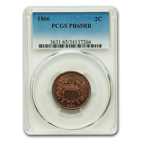1866 Two Cent Piece PR-65 PCGS (Red/Brown) 1866 Two Cent Piece PR-65 PCGS (Red/Brown)