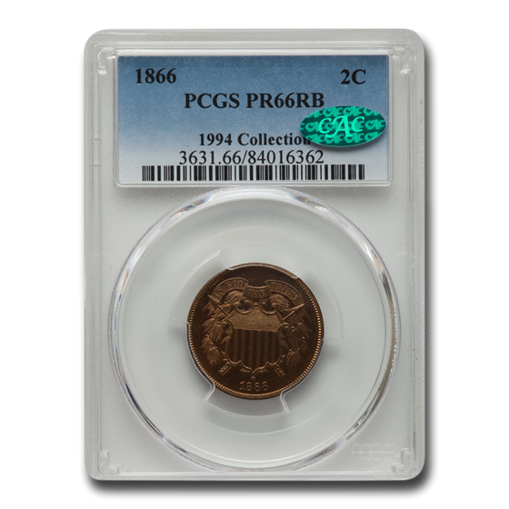 1866 Two Cent Piece PR-66 PCGS CAC (Red/Brown) 1866 Two Cent Piece PR-66 PCGS CAC (Red/Brown)