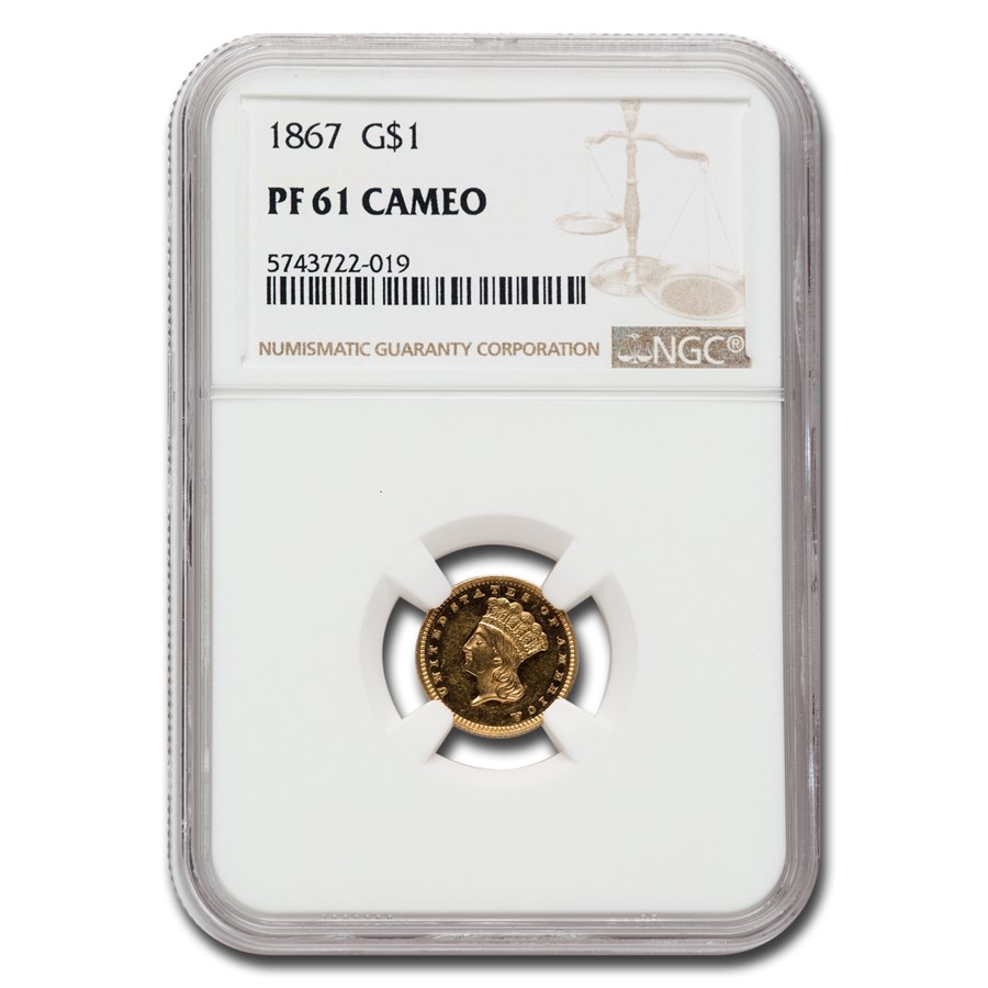 1867 $1 Indian Head Gold PF-61 Cameo NGC