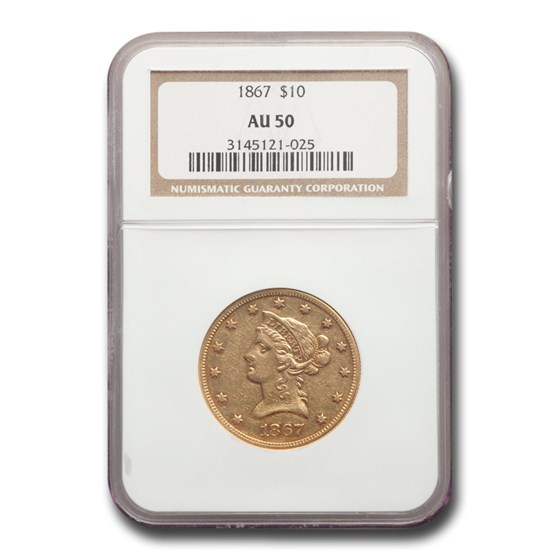 1867 $10 Liberty Gold Eagle AU-50 NGC 1867 $10 Liberty Gold Eagle AU-50 NGC