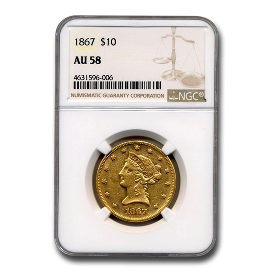 1867 $10 Liberty Gold Eagle AU-58 NGC 1867 $10 Liberty Gold Eagle AU-58 NGC