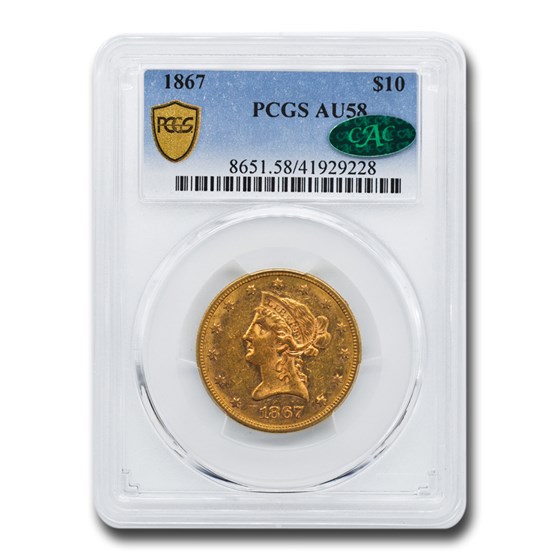 1867 $10 Liberty Gold Eagle AU-58 PCGS CAC 1867 $10 Liberty Gold Eagle AU-58 PCGS CAC