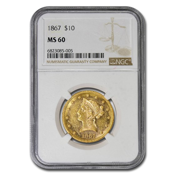 1867 $10 Liberty Gold Eagle MS-60 NGC 1867 $10 Liberty Gold Eagle MS-60 NGC