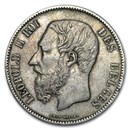 1867-1876 Belgium Silver 5 Francs Avg Circ (Random, ASW .7234)