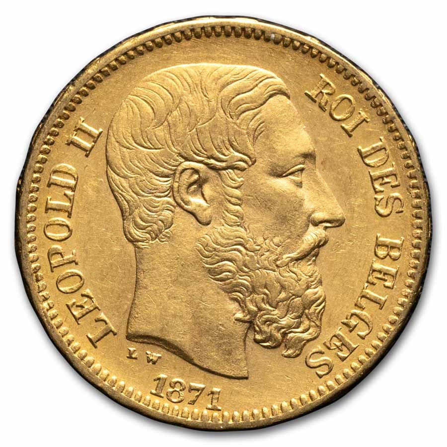 1867-1882 Belgium Gold 20 Francs Leopold II Avg Circ