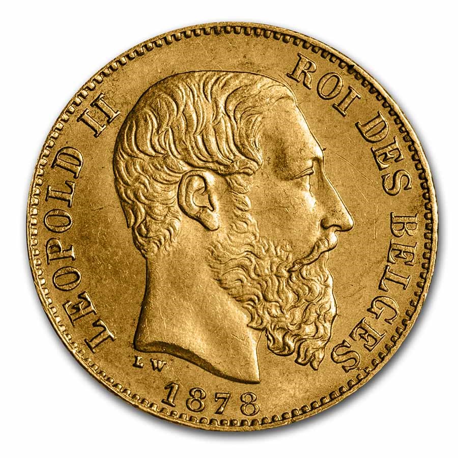 1867-1882 Belgium Gold 20 Francs Leopold II BU