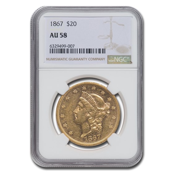 1867 $20 Liberty Gold Double Eagle AU-58 NGC 1867 $20 Liberty Gold Double Eagle AU-58 NGC