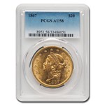 1867 $20 Liberty Gold Double Eagle AU-58 PCGS