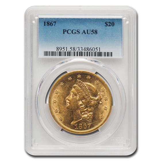 1867 $20 Liberty Gold Double Eagle AU-58 PCGS 1867 $20 Liberty Gold Double Eagle AU-58 PCGS