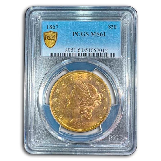 1867 $20 Liberty Gold Double Eagle MS-61 PCGS 1867 $20 Liberty Gold Double Eagle MS-61 PCGS