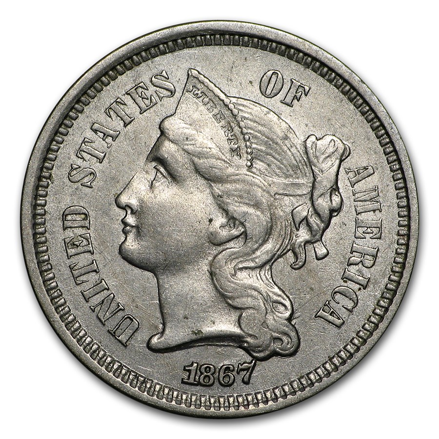 1867 3 Cent Nickel AU