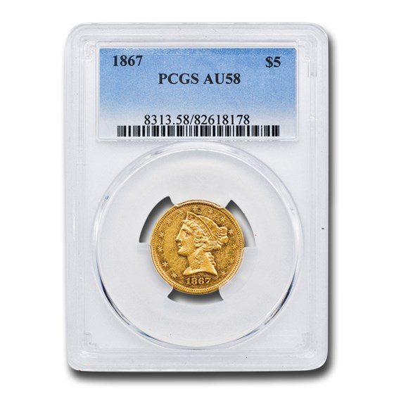 1867 $5 Liberty Gold Half Eagle AU-58 PCGS