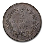 1867 Italy 2 Centesimi MS-62 PCGS (Brown)