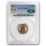 1867 Liberty Seated Dime MS-66+ PCGS CAC