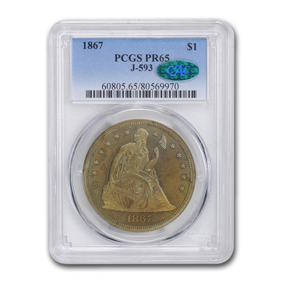 1867 Liberty Seated Dollar Pattern PF-65 PCGS (J-593) 1867 Liberty Seated Dollar Pattern PF-65 PCGS (J-593)
