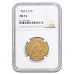 1867-S $10 Liberty Gold Eagle AU-53 NGC