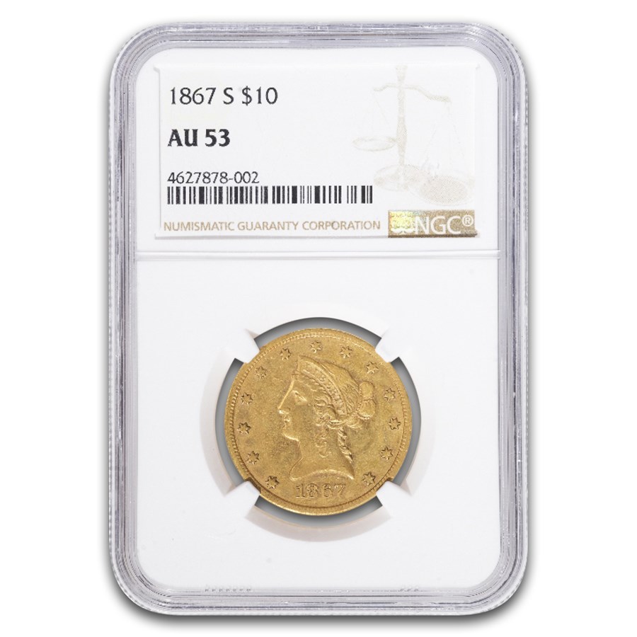 1867-S $10 Liberty Gold Eagle AU-53 NGC