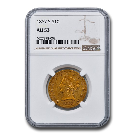1867-S $10 Liberty Gold Eagle AU-53 NGC 1867-S $10 Liberty Gold Eagle AU-53 NGC