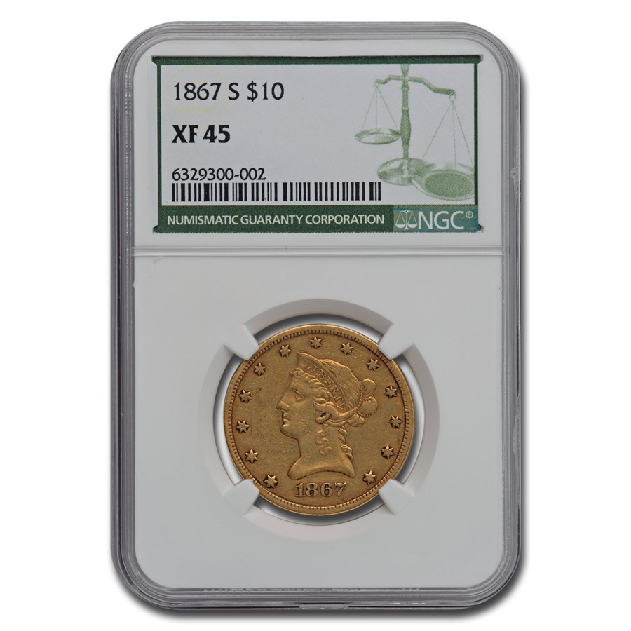 1867-S $10 Liberty Gold Eagle XF-45 NGC (Green Label)