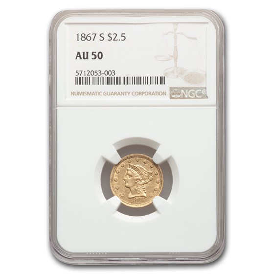 1867-S $2.50 Liberty Gold Quarter Eagle AU-50 NGC 1867-S $2.50 Liberty Gold Quarter Eagle AU-50 NGC