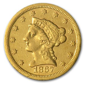 1867-S $2.50 Liberty Gold Quarter Eagle AU Details (Cleaned) 1867-S $2.50 Liberty Gold Quarter Eagle AU Details (Cleaned)