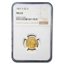 1867-S $2.50 Liberty Gold Quarter Eagle MS-62 NGC