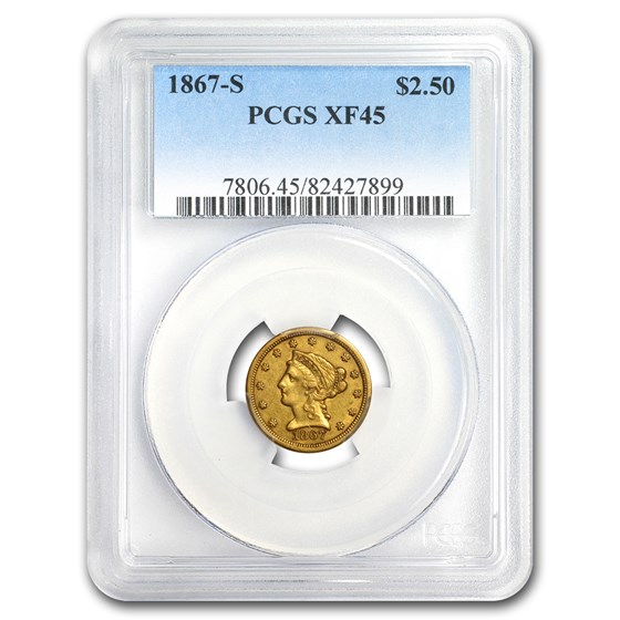 1867-S $2.50 Liberty Gold Quarter Eagle XF-45 PCGS 1867-S $2.50 Liberty Gold Quarter Eagle XF-45 PCGS