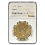 1867-S $20 Liberty Gold Double Eagle AU-50 NGC