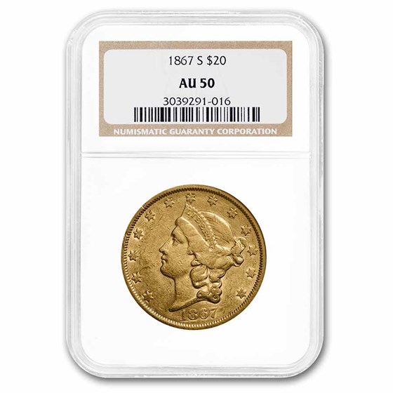 1867-S $20 Liberty Gold Double Eagle AU-50 NGC 1867-S $20 Liberty Gold Double Eagle AU-50 NGC