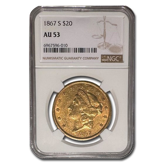 1867-S $20 Liberty Gold Double Eagle AU-53 NGC 1867-S $20 Liberty Gold Double Eagle AU-53 NGC