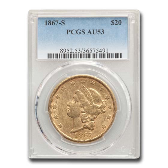 1867-S $20 Liberty Gold Double Eagle AU-53 PCGS 1867-S $20 Liberty Gold Double Eagle AU-53 PCGS