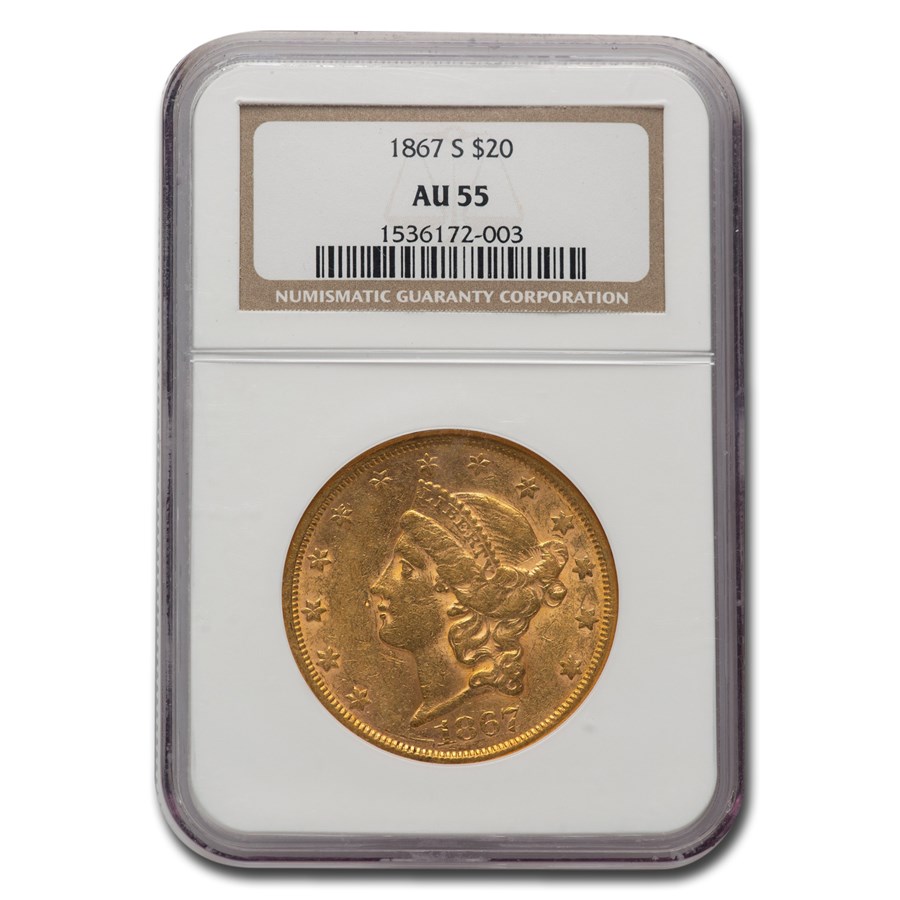 1867-S $20 Liberty Gold Double Eagle AU-55 NGC