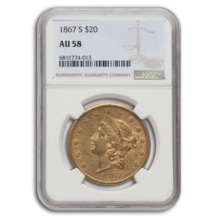 1867-S $20 Liberty Gold Double Eagle AU-58 NGC